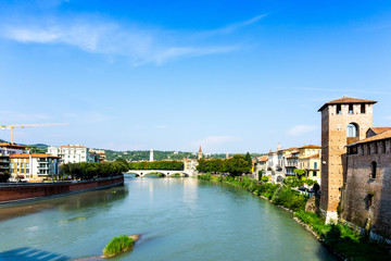 Fototapeta premium Beautiful street view of Verona center which is a world heritag