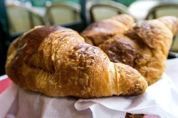 fresh croissant on table ,Delicious!