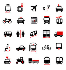 Set of transportation icons on a white background. Vector elements. Can be used in the design of interfaces for different devices.
