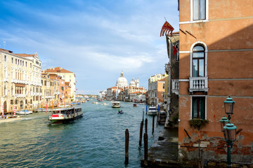Beautiful view of water street and old buildings in Venice, ITAL