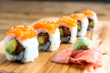 fresh sushi traditional japanese food on the table