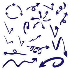 Pointers, arrows and other signs. Vector image in black and white. Doodle ink, hand drawn.