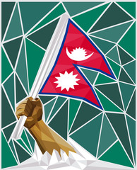 Strong Hand Raising The Flag Of Nepal