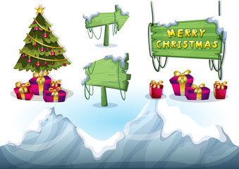 cartoon vector christmas landscape object with separated layers for game and animation game design asset in 2d graphic