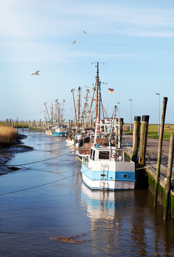 Kutterhafen mit Krabbenkutter in Spieka-Neufeld an der Nordseeküste