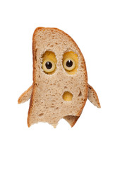 Halloween ghost made of bread on isolated background