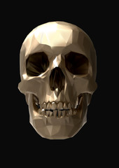 Low poly vector gold skull front view in 3D lighting look