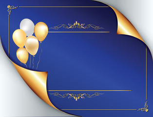Blue elegant background with balloons. Can be used for a birthday card or wedding invitation. Size of a custom business card. Copy space for your own text. Print colors used.
