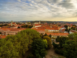 Fototapeta premium Vilnius, Lithuania: aerial top view of old town in autumn
