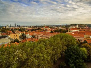Fototapeta premium Vilnius, Lithuania: aerial top view of old town in autumn