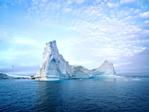 Beautiful icebergs are on arctic ocean in icefjord