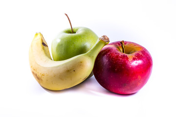 Yellow Banana Red Green Apples Fresh Fruits Together Group Food