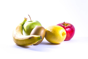 Fresh Fruits Yellow Banana Brown Kiwi Red Green Apples Group Tog