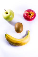 Fruits Apple Red Green Kiwi Banana Face Smiley Symbol Food Fresh