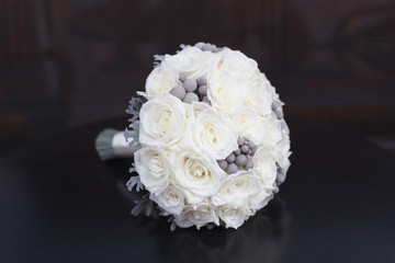 White roses and grey brunia bridal bouquet 