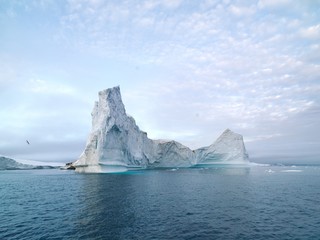 Beautiful icebergs are on arctic ocean in icefjord