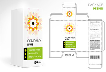 Packaging Design Cosmetics, cut the carton. Shampoos, creams, perfumes, balm.