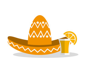 Hat and tequila shot icon. Mexico mexican culture landmark and latin theme. Colorful design. Vector illustration