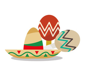 Hat and maraca icon. Mexico mexican culture landmark and latin theme. Colorful design. Vector illustration