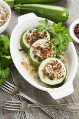 Zucchini with meat and rice