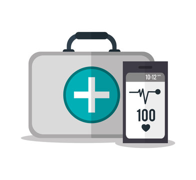 Medical kit and smartphone icon. Medical and health care theme. Colorful design. Vector illustration