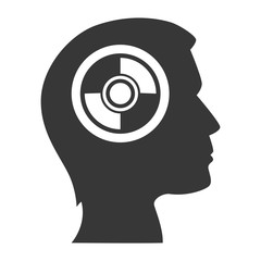 human head profile with cd icon inside. silhouette vector illustration