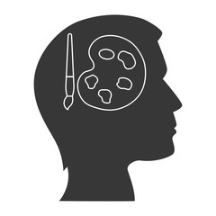 human head profile with art palette icon inside. silhouette vector illustration