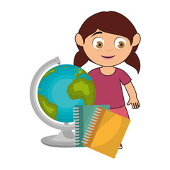 avatar girl smiling with earth globe and notebooks  icon. colorful design. vector illustration