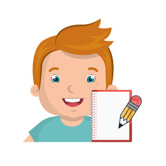 avatar boy smiling with notebook and pencil icon. colorful design. vector illustration