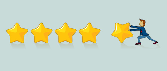 Giving five star rating. Feedback concept