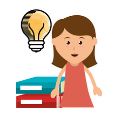 avatar girl smiling with books and bulb icon. colorful design. vector illustration