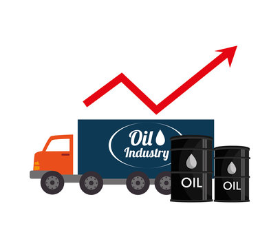 oil cargo truck and cans with financial red arrow up. vector illustration