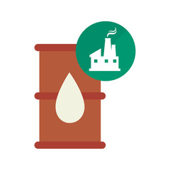 oil barrel with factory building icon over green circle. vector illustration