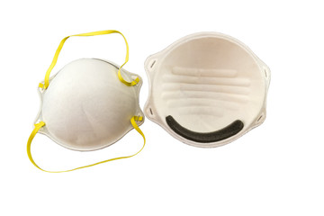 Close up of white mask stack on white  background