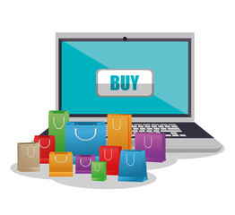 Laptop and bags icon. Shopping online ecommerce and media theme. Colorful design. Vector illustration