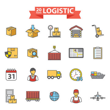 25 logistics flat line icons