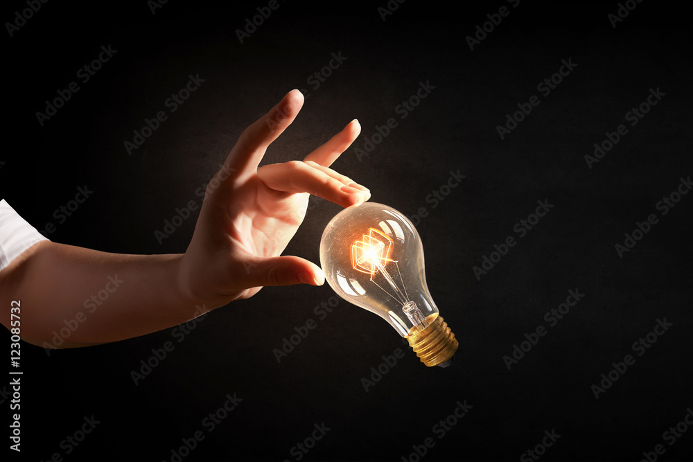 Canvas Prints hand pointing light bulb . mixed media