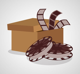 Film reel and box icon. Cinema movie video and film theme. Isolated design. Vector illustration