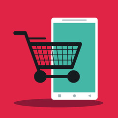 Smartphone and cart icon. Shopping online ecommerce and media theme. Colorful design. Vector illustration