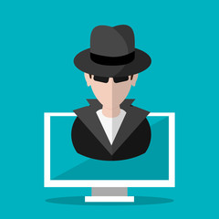 Hacker cartoon and computer icon. Security system warning and protection theme. Colorful design. Vector illustration