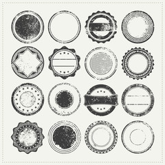 collection of blank/empty grungy rubber stamps - vintage postage stamps, grunge promo badges or backgrounds for logo designs - 123087312