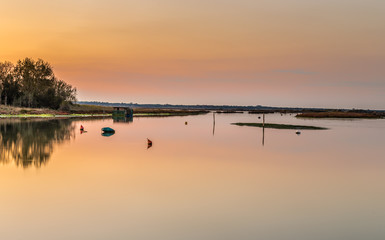 sunset on fishing house