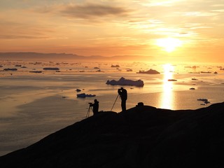 Beautiful icebergs are on the arctic ocean in Greenland