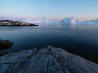 Beautiful icebergs are on the arctic ocean in Greenland