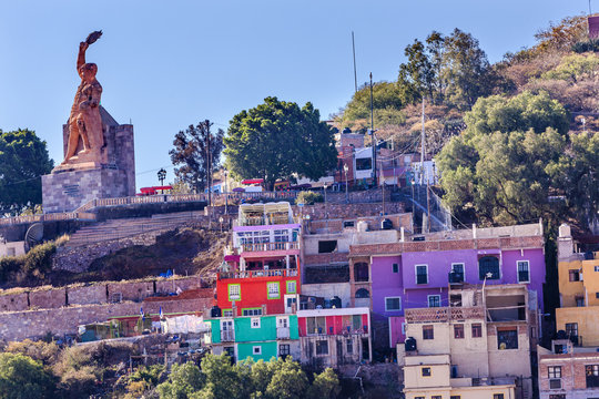 Many Colored Houses El Pipila Statue Guanajuato Mexico