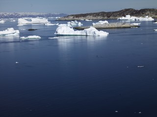 Beautiful icebergs are on the arctic ocean in Greenland