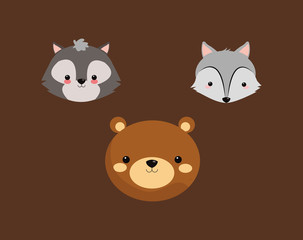 bear with fox and skunk icons image vector illustration design 