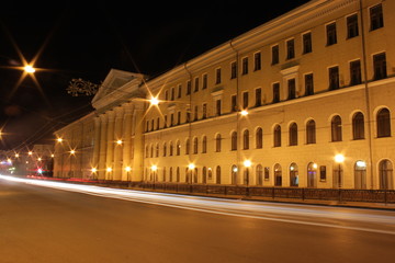 Fototapeta na wymiar University building at night (Tomsk, Russia)