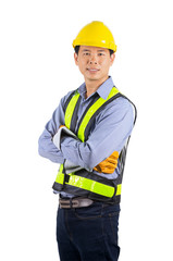 Engineer holding yellow helmet
