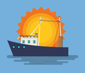 boat or ship with nautical sea life related icons image vector illustration design 